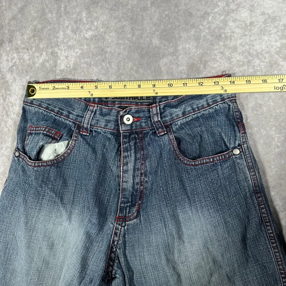 Southpole Mens Baggy Denim Shorts Blue Red Stitch Y2K Hip Hop Skater Jorts 30x14